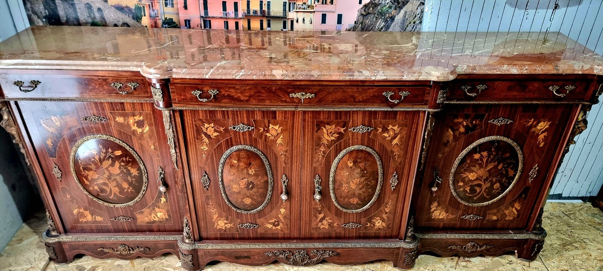 Comoda Mare Servanta Bronz Portelan Marmura Lemn Masiv