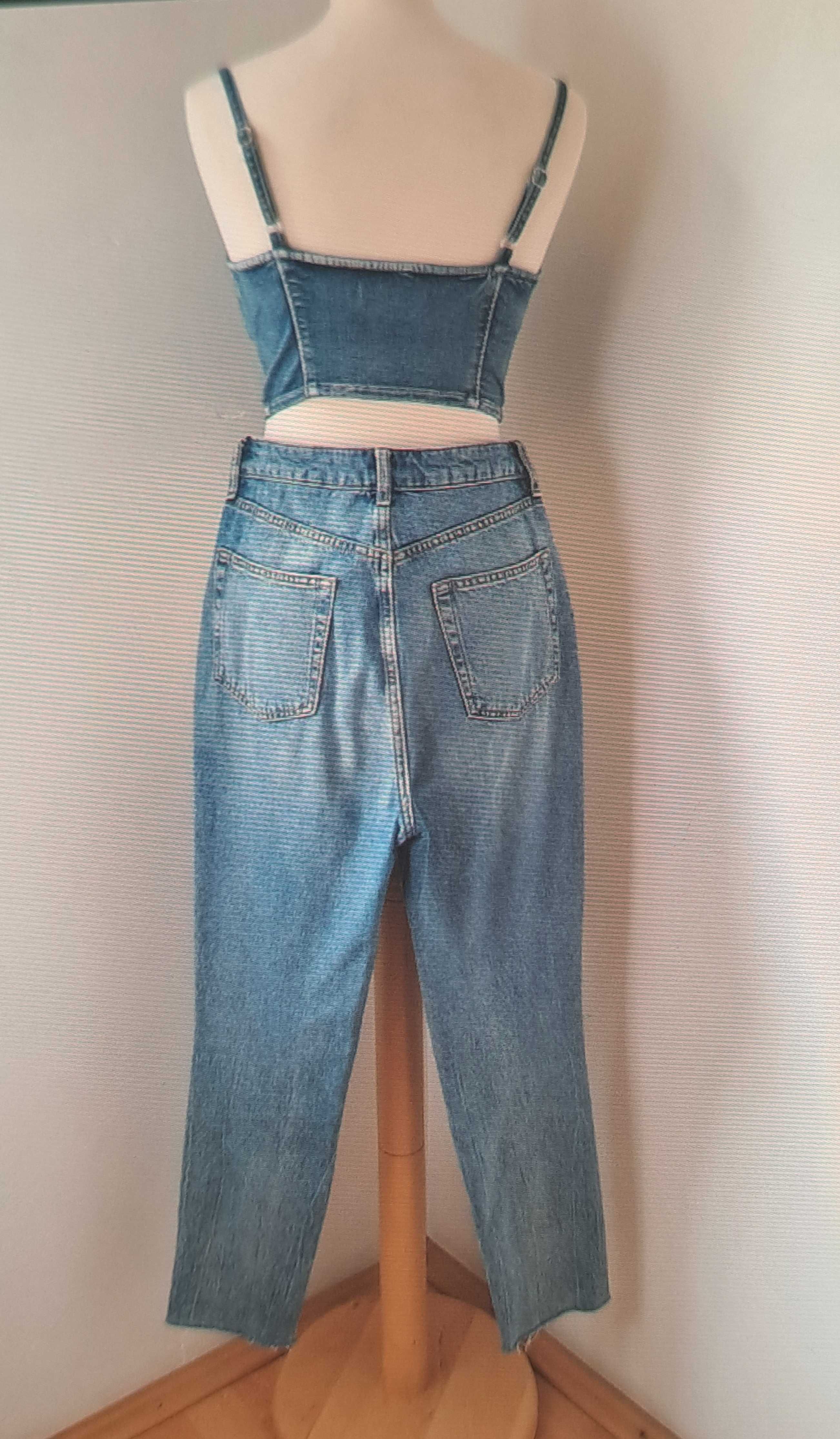 Set denim crop top jeans blugi