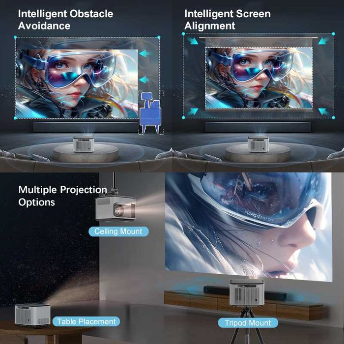 Videoproiector Aokang AK-41 Smart, 1000 ANSI, 1920x1080P Android 9.0