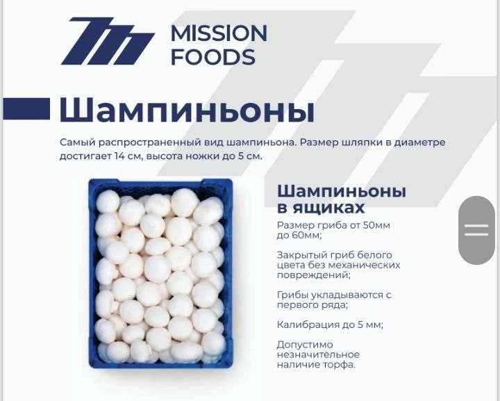 Шампиньоны в ящиках отборные свежие  (Россия)