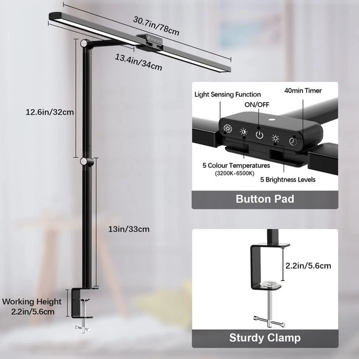 Димируема LED настолна лампа 24W с сензор за светлина – 78см