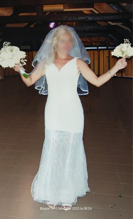 Rochie mireasa sirenă cu trenă detasabilă