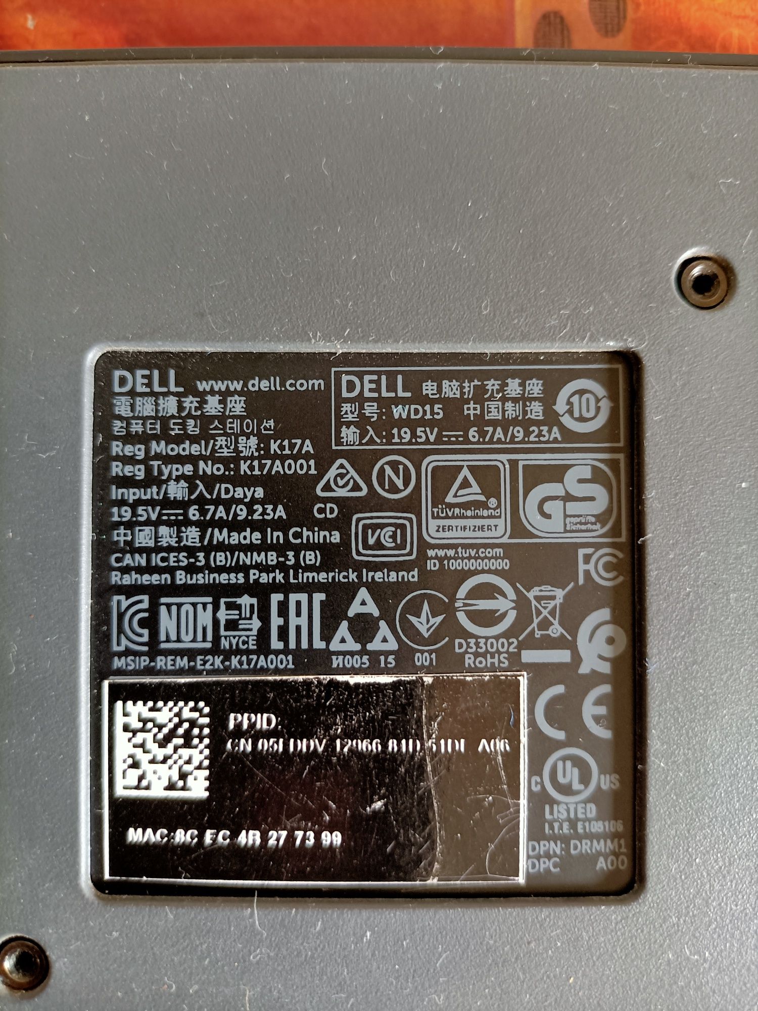 Statie andocare Dell WD15 USB-C K17A