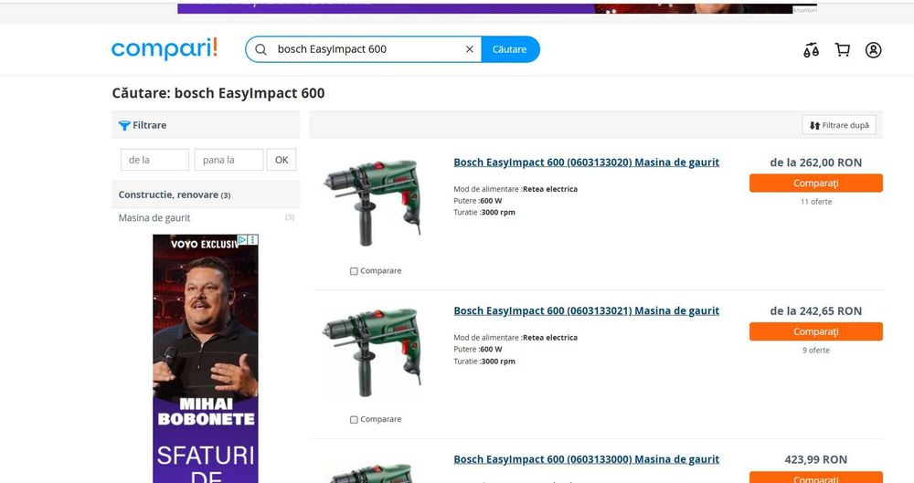 Mașină găurit cu percuție Bosch EasyImpact 600 (600 W, în cutie)