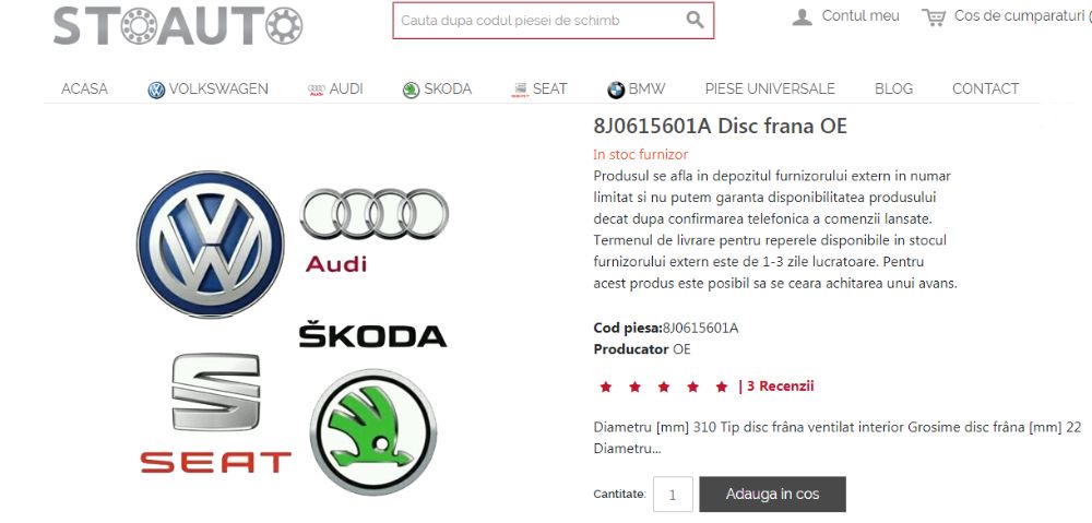 VAND discuri frana OEM Audi TT Quattro 2006-2014, punte spate, NOI!