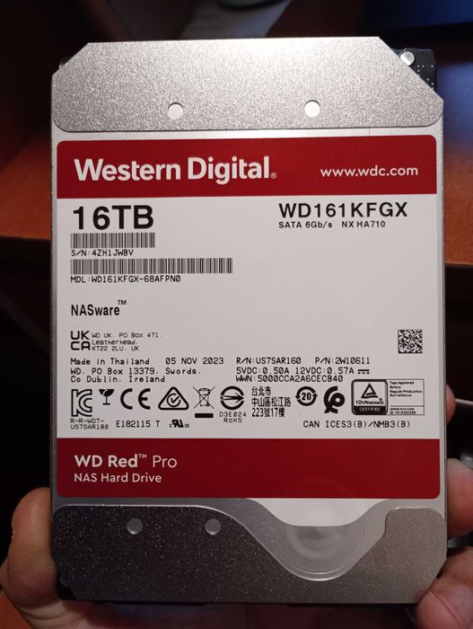 HDD WD Red Pro 16TB 7200RPM SATA-III WD161KFGX , Health 100%, Gar 5ani
