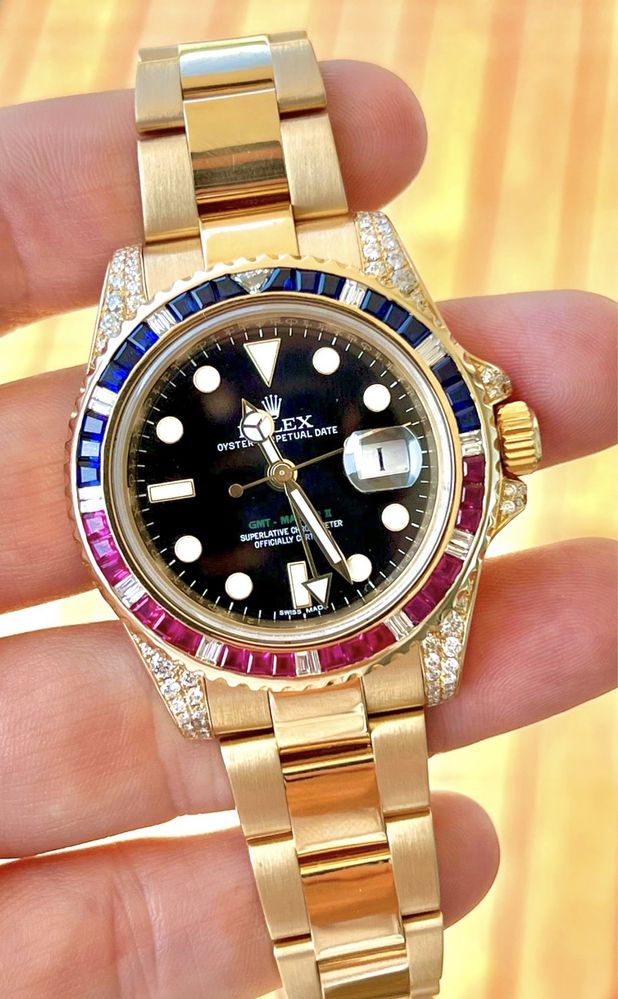 Rolex Gmt Master 2 SARU Pepsi Diamante Si Baghete Aur 18k Acte Service