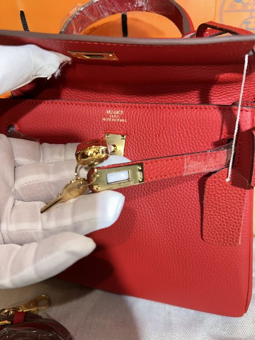 Geanta Hermes Kelly 25cm Red/accesorii gold