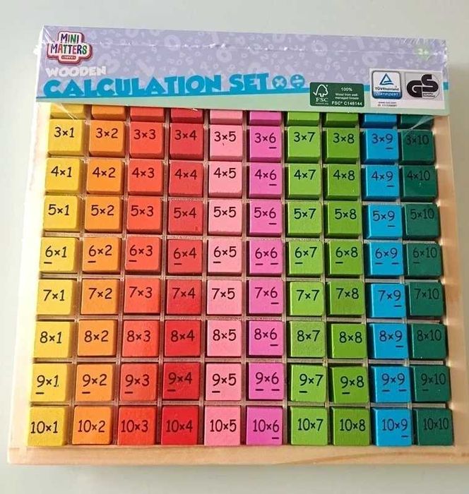 Joc educativ din lemn cu numere-Tabla Inmultirii pana la 10, 6 ani+