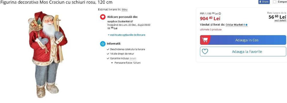 Mos Craciun cu sac si schiuri, 125 cm,