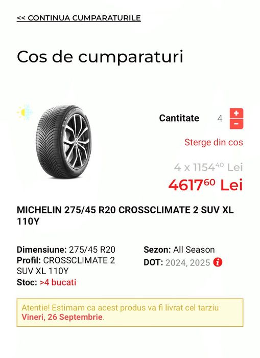 Vând 4 anvelope all season 275/45/20 noi Anvelope Michelin