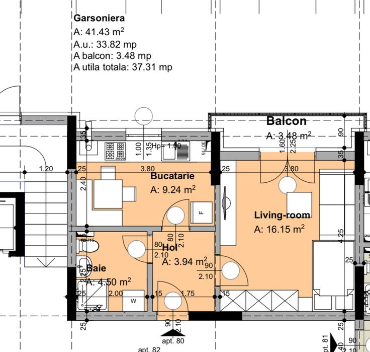 Garsoniera in faza de proiect