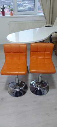 Set 2 scaune de bar, portocaliu, piele ecologica