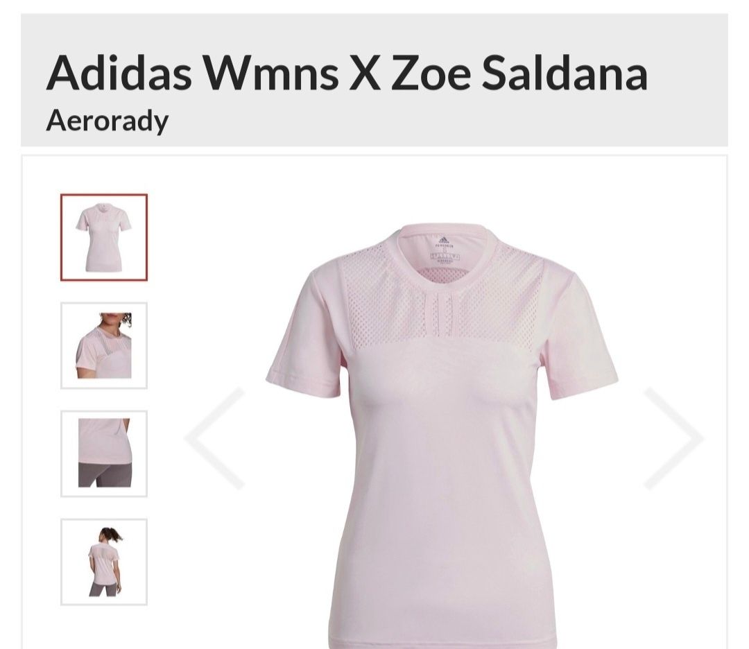Tricou Roz Adidas X Zoe Saldana Aeroready Mărimea  34/Xs