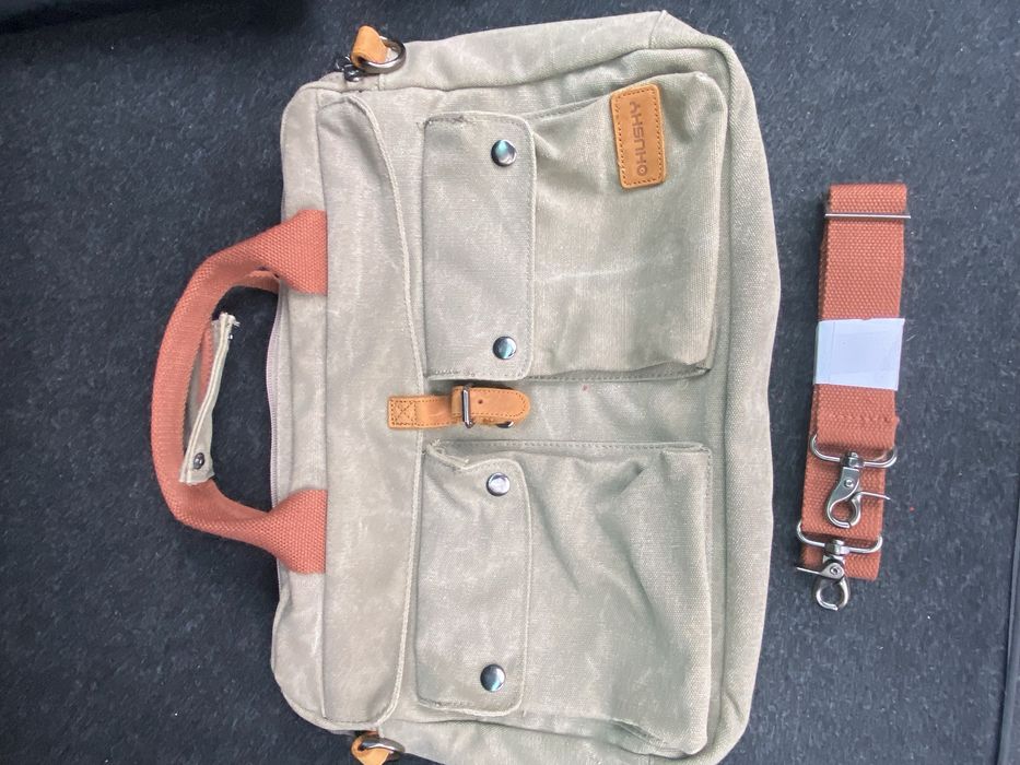 Чанта за лаптоп Ohushy 15,6“ кожа и лен