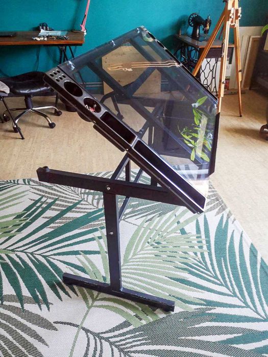 Masa de Desen, structura metalica, blat sticla 60x90cm, culoare negru