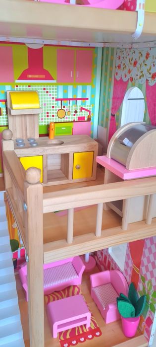 Casă de papuși din lemn cu led 90×60×30 cm