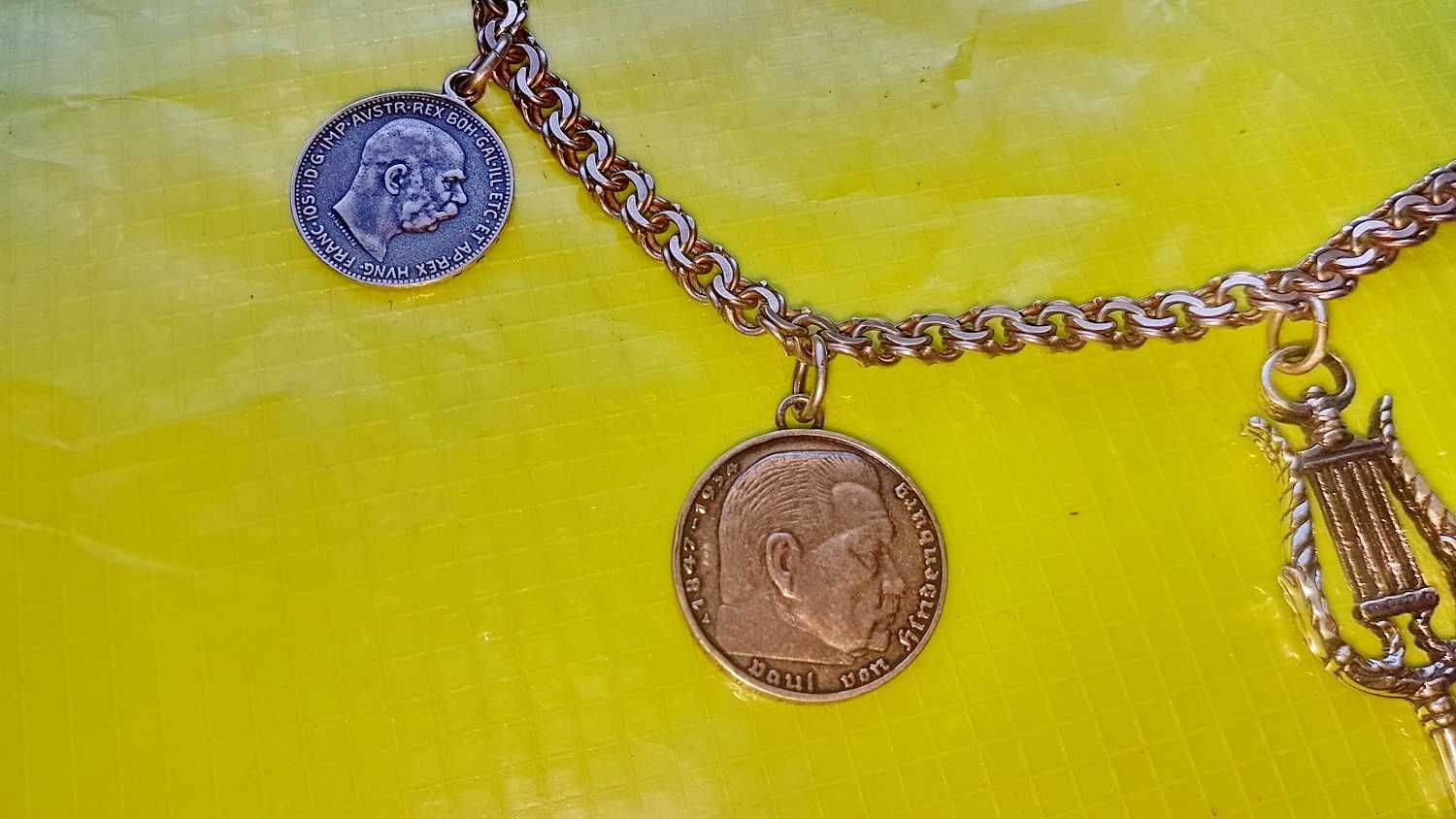 D305-Lant Ceas Buzunar Argint Lira+ 4 Monede Argint 3 Reich
