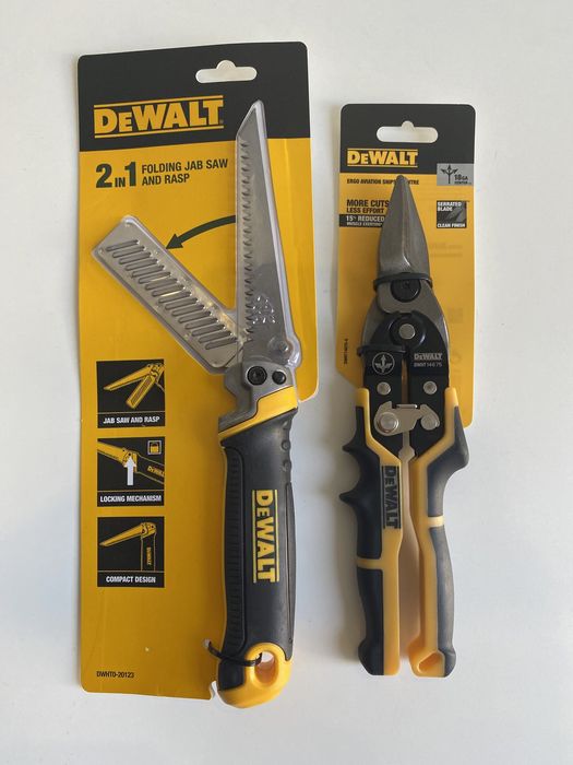 Ножица за ламарина DeWALT + Сгъваем Трион 2в1 за гипсокартон DeWALT