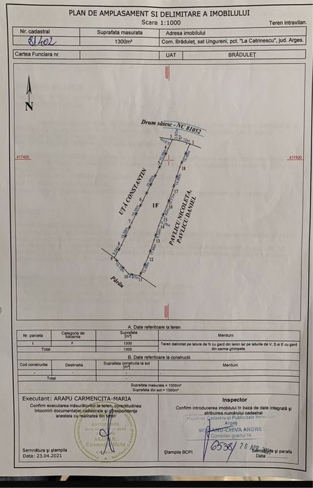 Teren intravilan Bradulet (Ungureni) , imprejmuit, langa padure