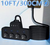 3 метра разклонител за ток с 4 гнезда, 3 USB-A, 1 USB-C