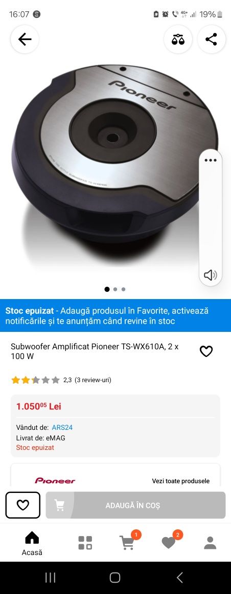 Subwoofer activ Pionner TS WX610A