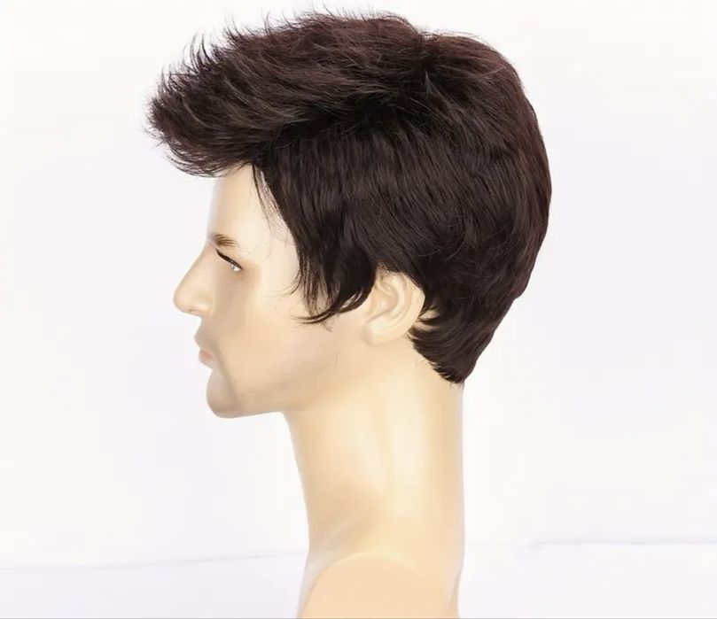 Мъжка перука - къса кафява коса – естествен вид , универсален размер