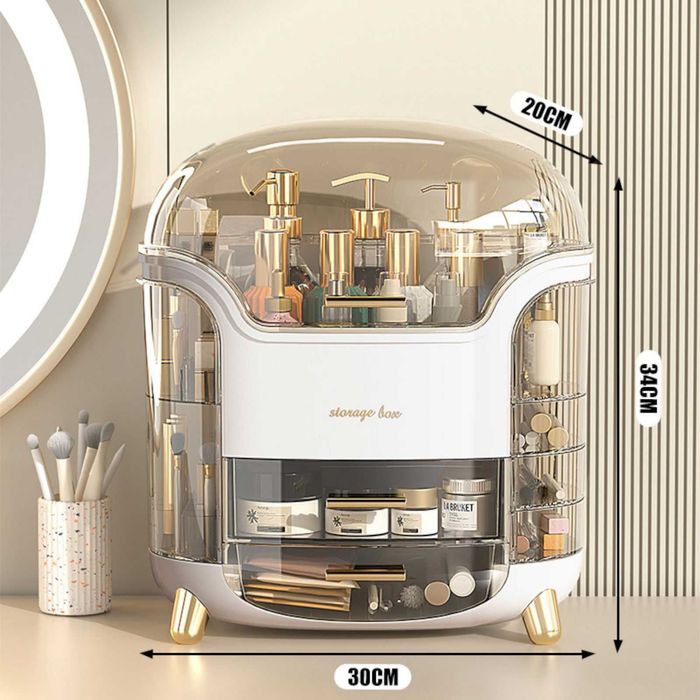 Organizator alb tip vitrina, pentru produse cosmetice, 9 compartimente