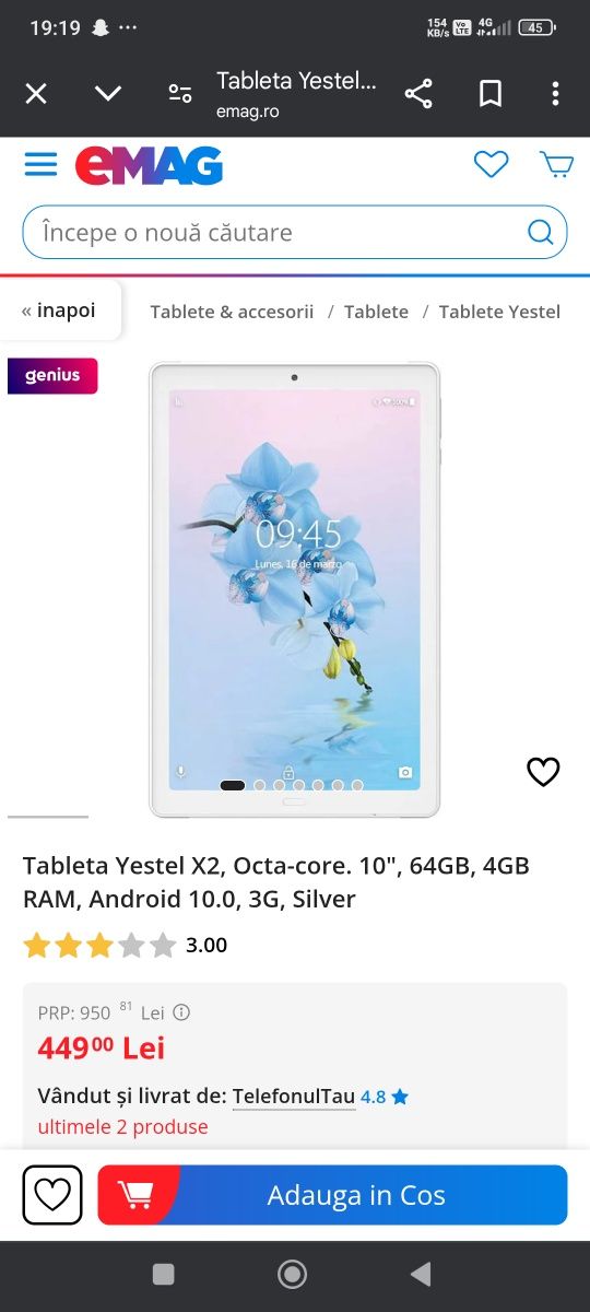 Vând Tableta 64Gb memorie 4GB RAM merge foarte bine, ea este 500lei