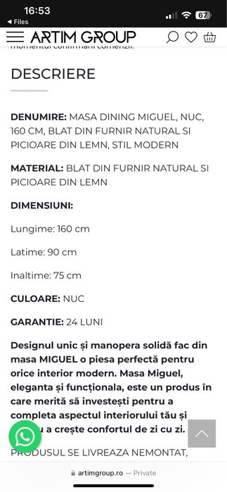 Masa lemn 160x90 cm