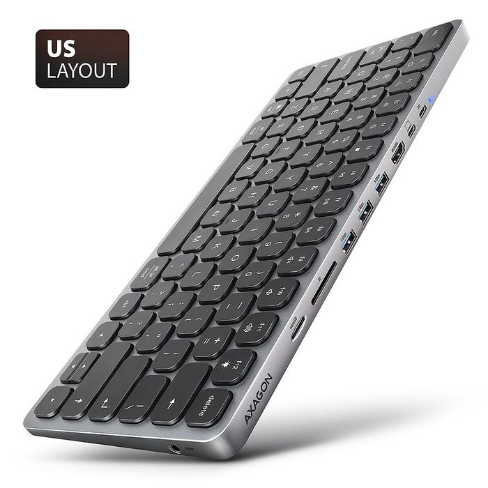 Tastatura Axagon HMC-KB-US, HUB USB, SD/ microSD, HDMI, PD, layout US
