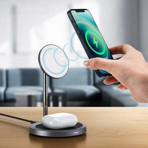 Безжично Зарядно 2в1 за iPhone CHOETECH Wireless Charging Stand 15W