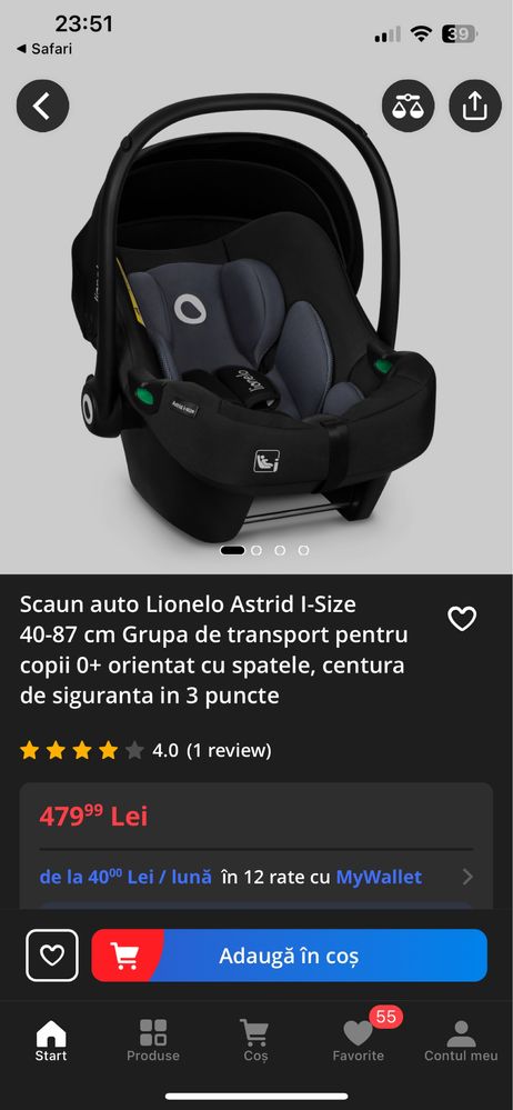 Scoica / Scaun auto Lionelo Astrid I-Size nou