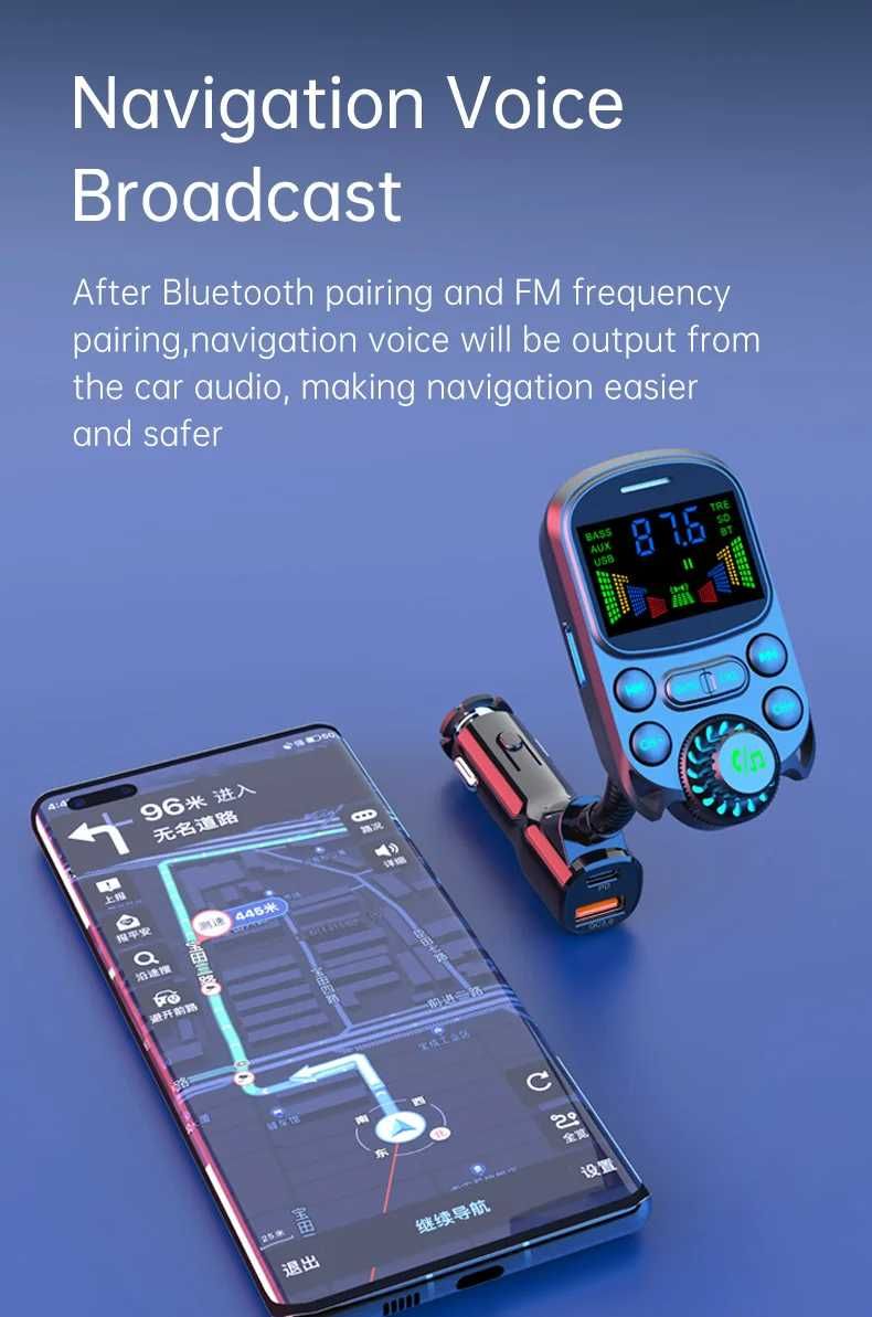 Bluetooth FM трансмитер BC86 Цветен дисплей QC 3.0 Бързо зареждане Aux