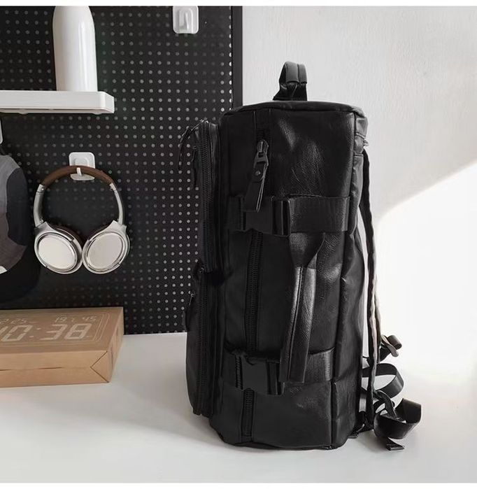 Мужской рюкзак сумка для спортзала 2 в 1 черный кожанный