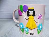 Cana handmade cadou fetita cu baloane din fimo