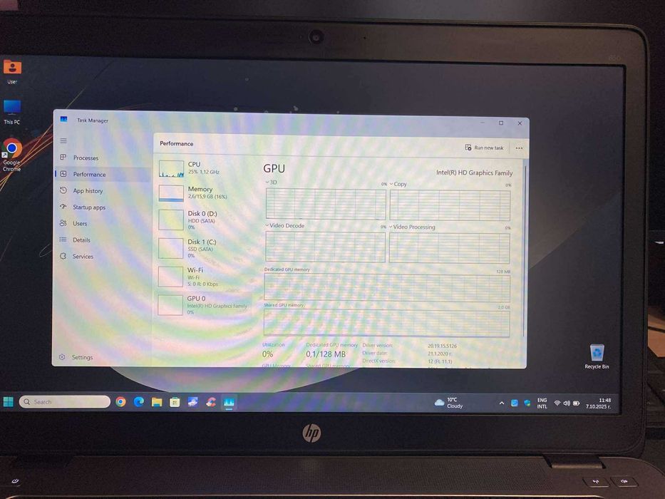 Бизнес лаптоп HP, Intel Core i5, 16 GB RAM, SSD NVMe, Win11
