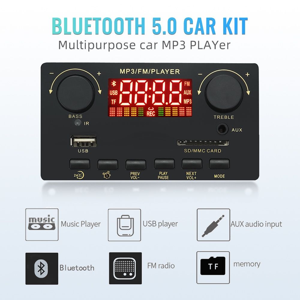 Mp3 player 2*40W+80W, DC 8V-24V/4A, BT 5.0,. Часовник, папки, Sd card