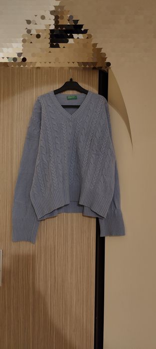United colours of Benetton pulover bleu  M oversized 80% lână