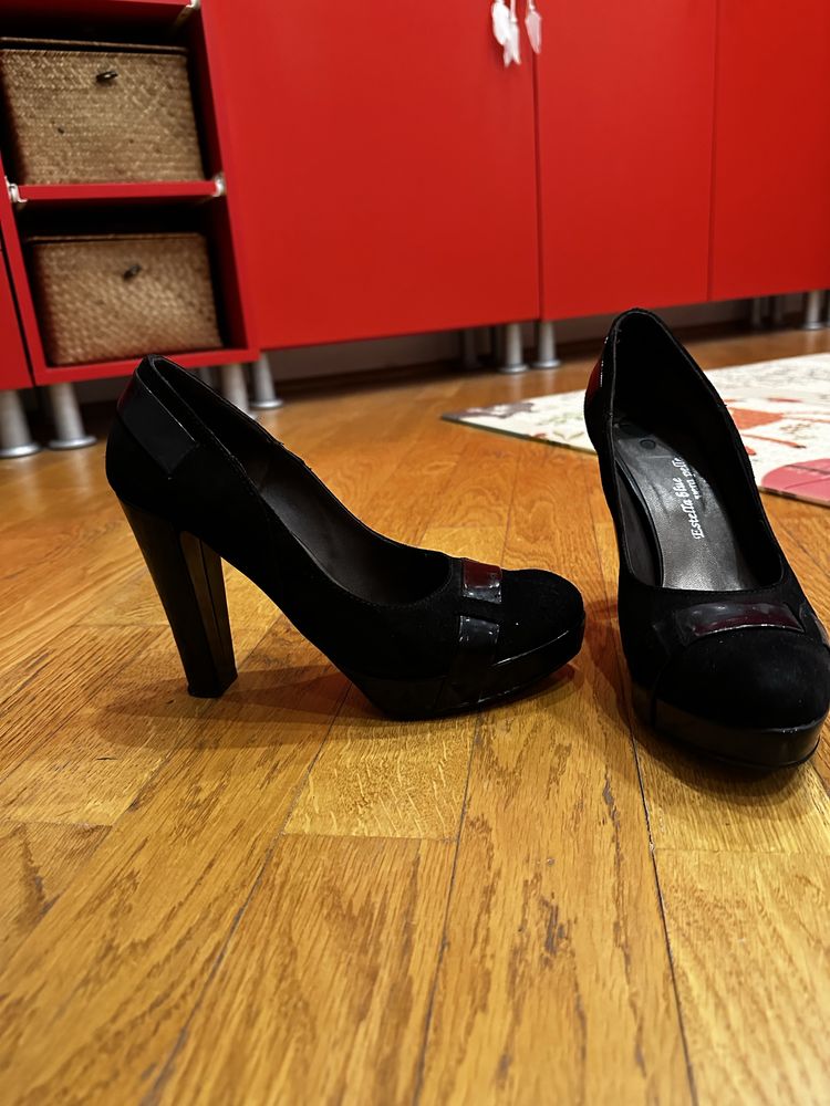Pantofi din piele cu toc gros si platforma Boston Shoes