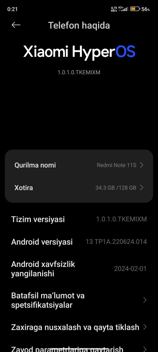 Redmi not 11S ideal yangidek