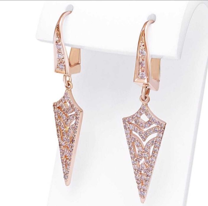 Cercei - 14 ct. Aur roz -  cu 132 diamante 0.50 tw. Roz