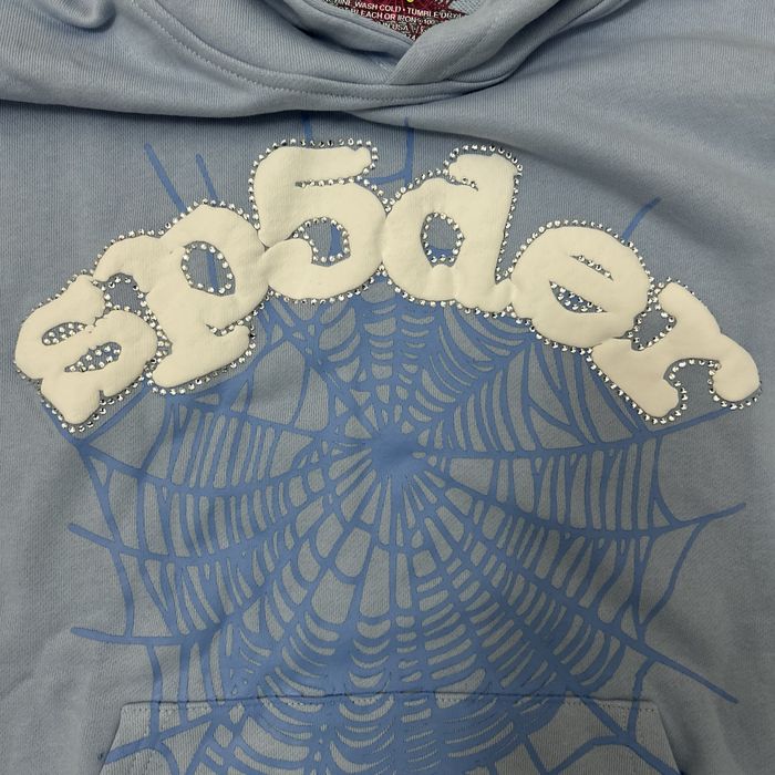 Hanorac SP5DER baby blue cu print alb puffy conturat de pietricele S