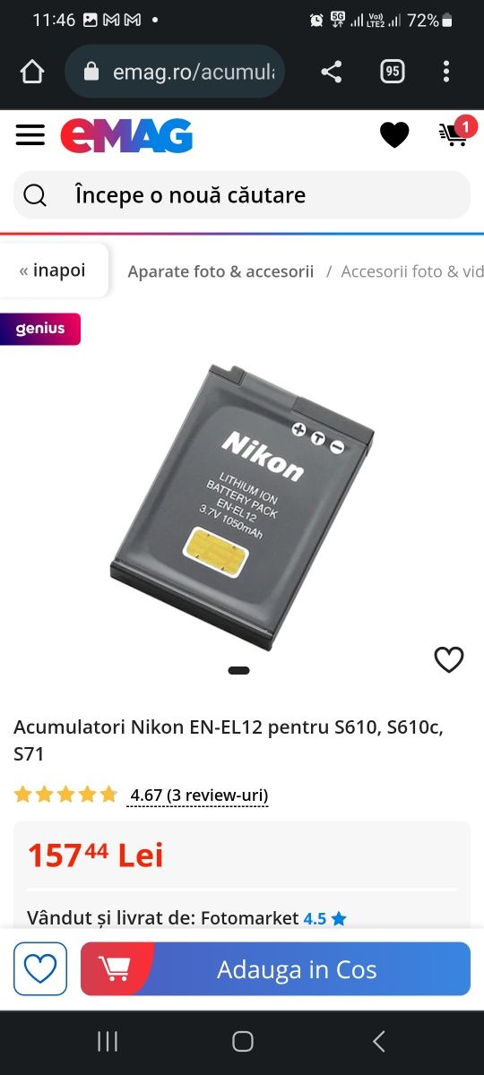 Acumulatori Nikon EN-EL12 pentru S610, S610c, S71 (noi)

Tip: Li-Ion