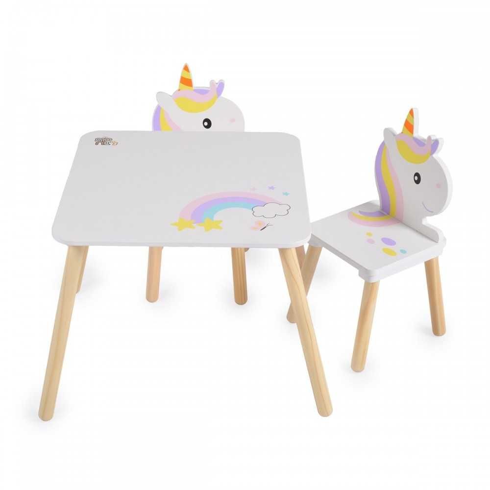 Set masuta cu 2 scaunele din lemn Moni Unicorn