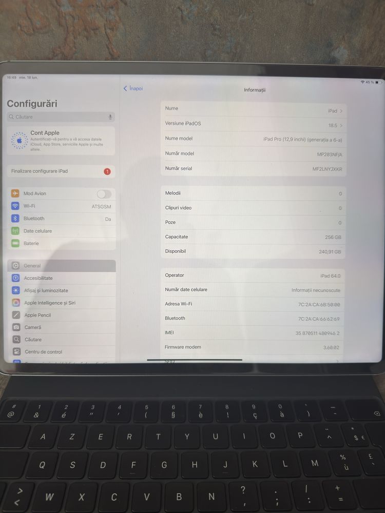 **ATS GSM**Ipad Pro Gen 6 M2 2022 12,9  256Gb Cel / Garantie