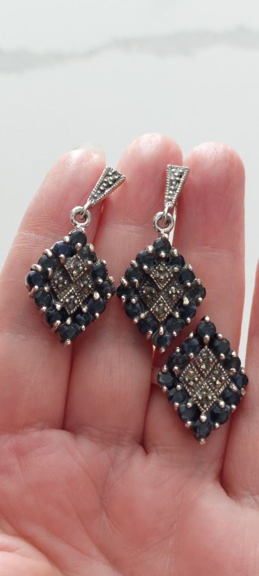 Set vechi argint cu pietre și marcasite