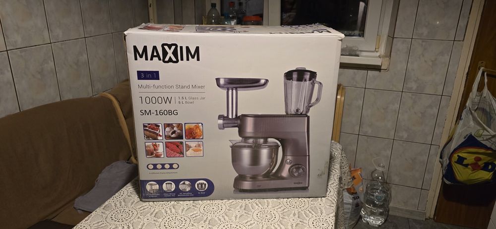 Robot de bucătărie MAXIM 3 în 1, 1000W, 5L + Blender 1.5L + Mașină de