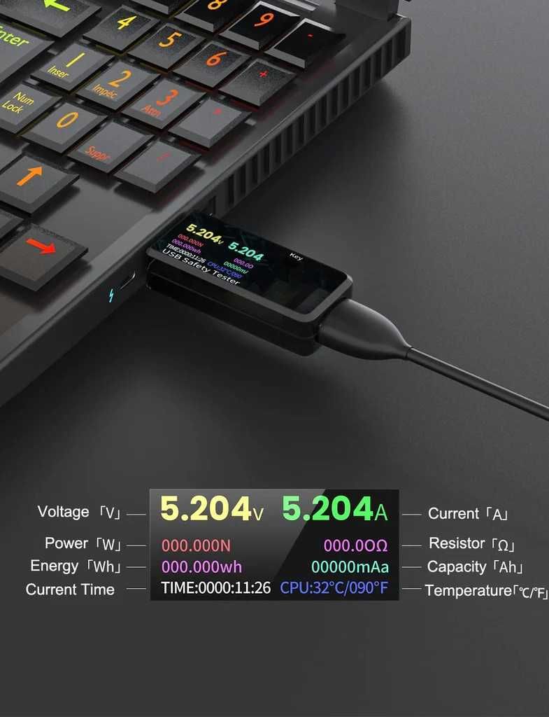 Tester multimetru USB 3.0 3,7-32V 0-5,1A Voltmetru