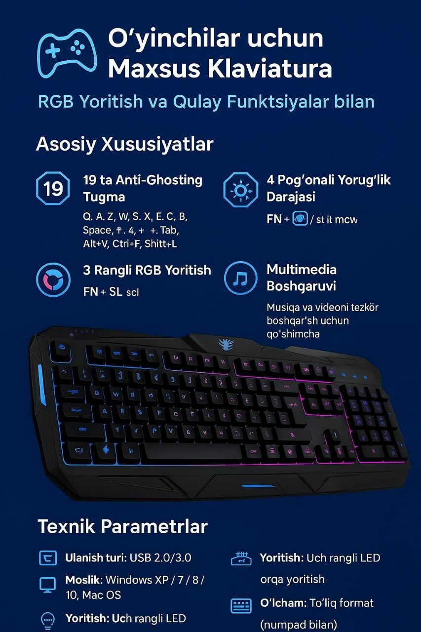 Klaviatura USB o'yinchilar uchun